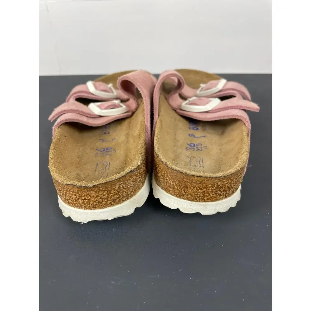 Birkenstock Arizona Pink Suede 2 Strap Sandals White Buckle EU 36 US 5-5.5 Reg
